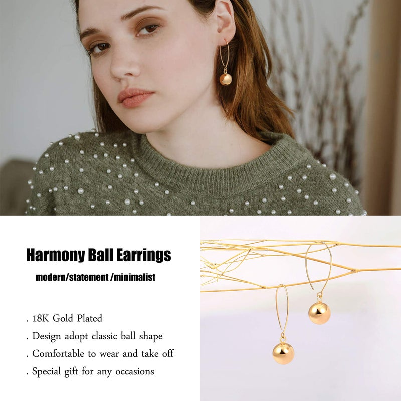 SOFYBJA Statement Long Gold Ball Dangle Drop Hoop Earrings for Women 18k Gold Plated Dangling Beaded Earrings - Image 4